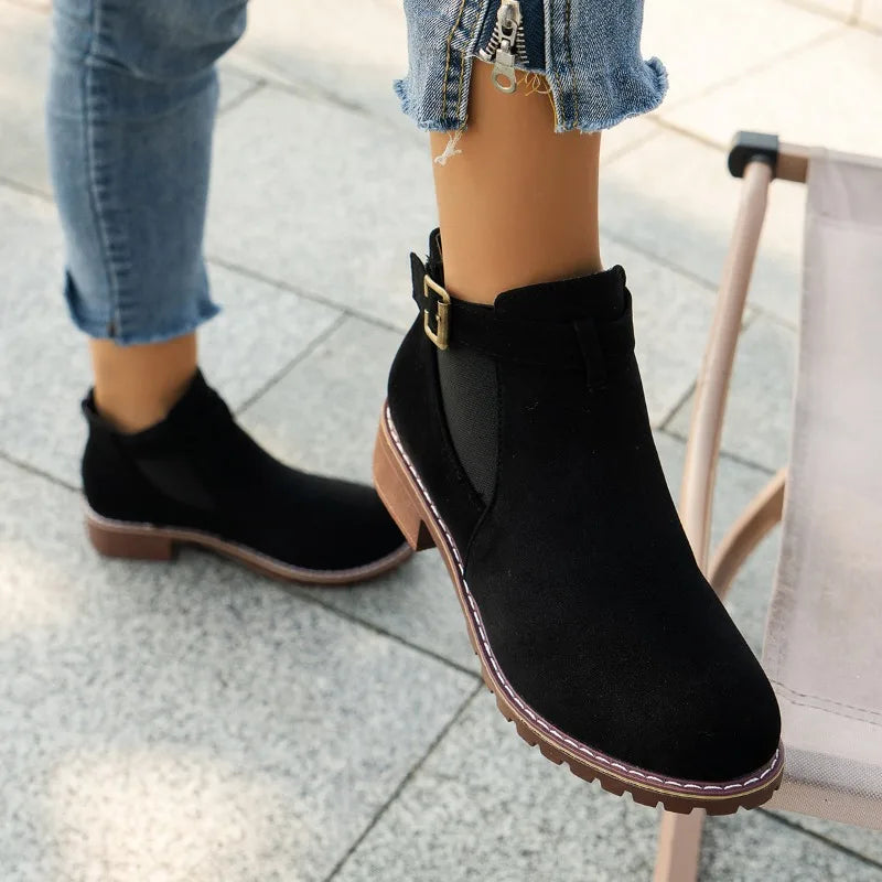 Women's round toe platform casual boots for spring and autumn