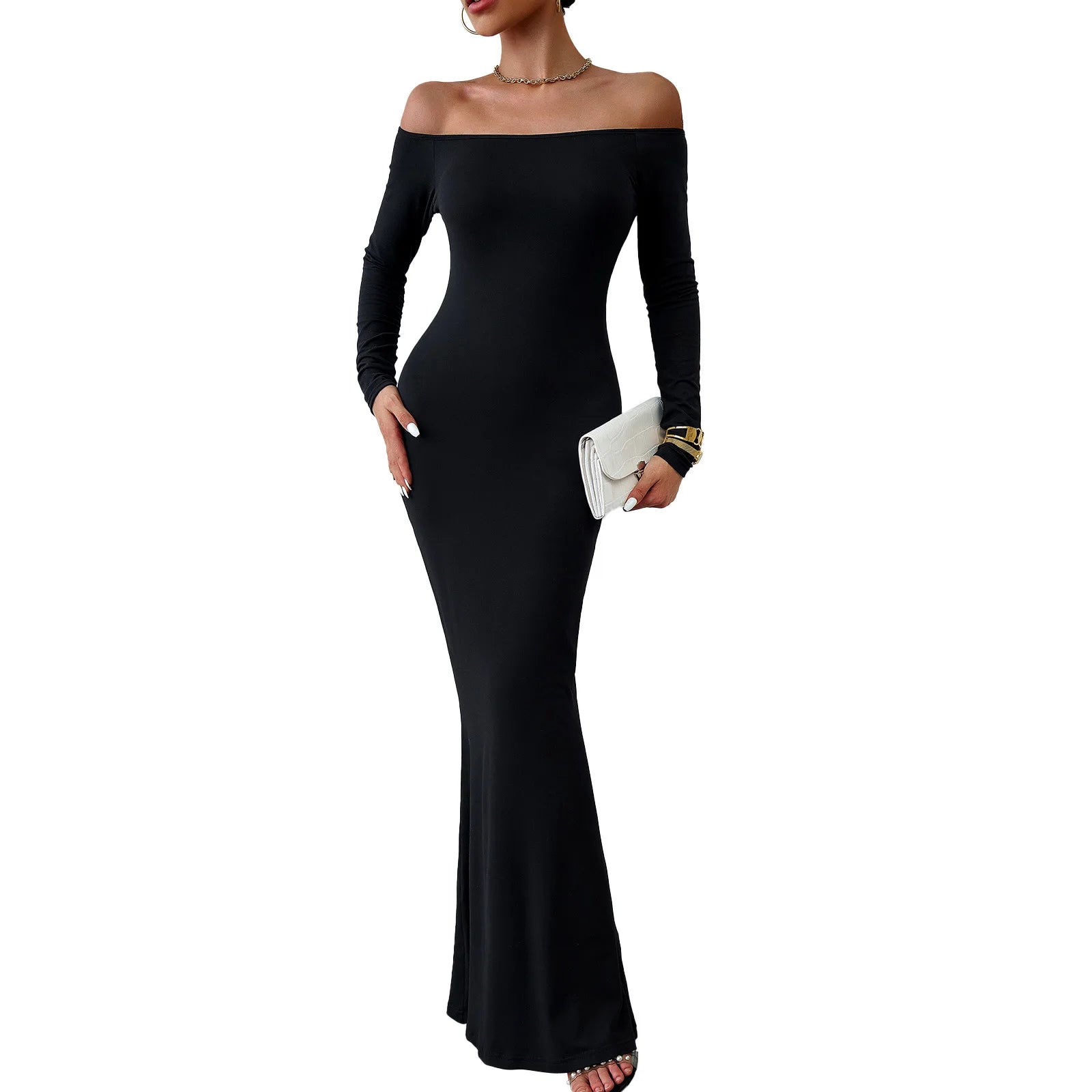 Stretch Fit Off-Shoulder Maxi Dress