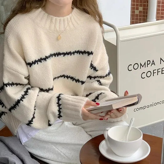 Retro Striped Loose Knit Sweater