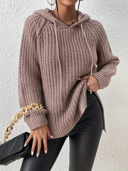 Women’s Hooded Sweater – Chunky Knit – Oversized Fit – Ribbed Cuffs – Casual Pullover