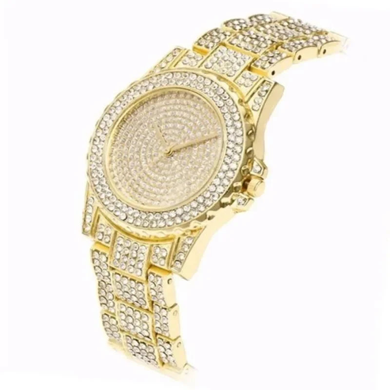 Sparkling rose gold crystal-studded women's luxury watch