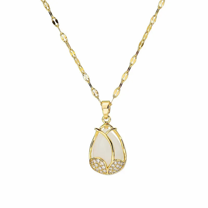 Isla Dainty Pendant Necklace | Tulip Shape Rhinestone Clavicle Necklace