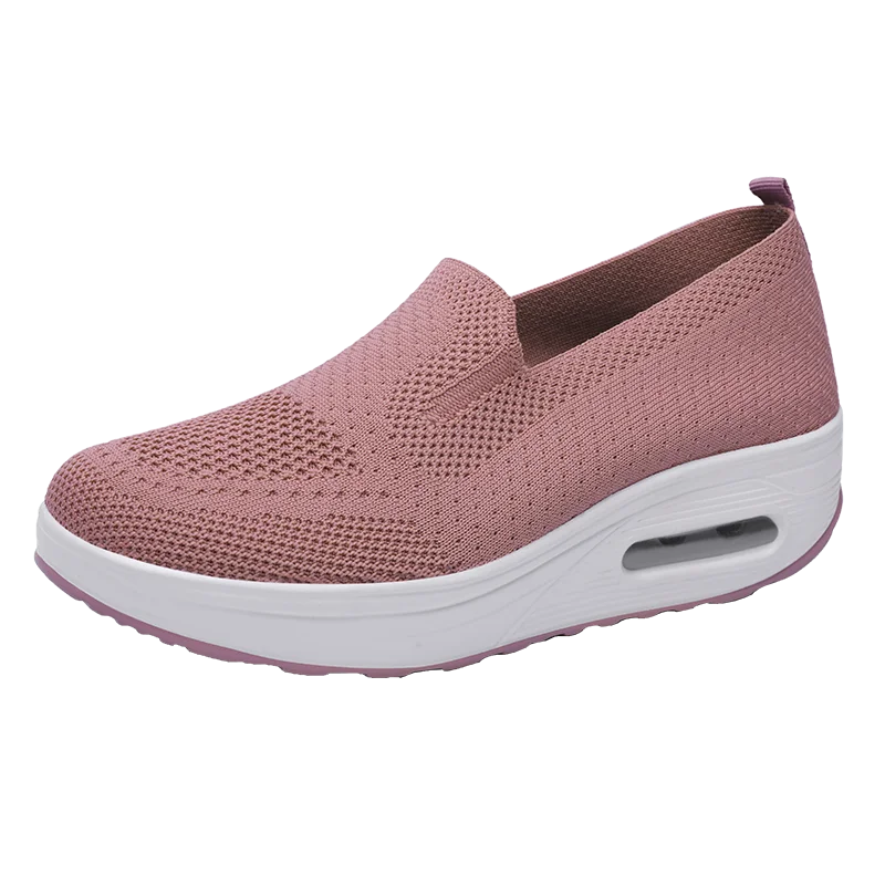 Women's Slip-On Sneakers - Breathable Knit Fabric - Air Cushion Platform Sole