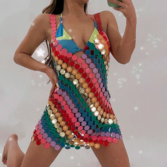 Sequin Sleeveless Mesh Mini Dress