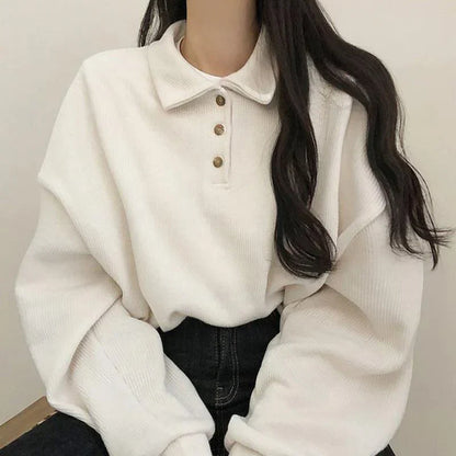 Women's polo collar loose long-sleeved sweater