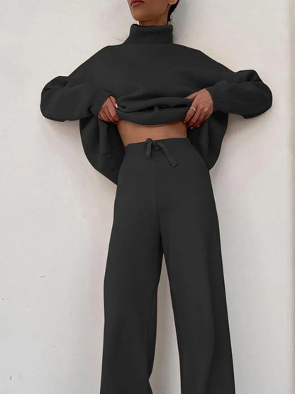 Women's winter turtleneck pullover and high waist pants set