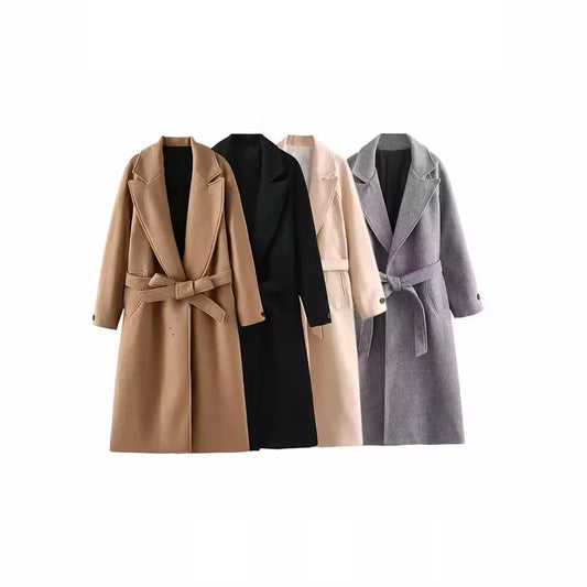 Tweed Waist Belt French Spring Coat