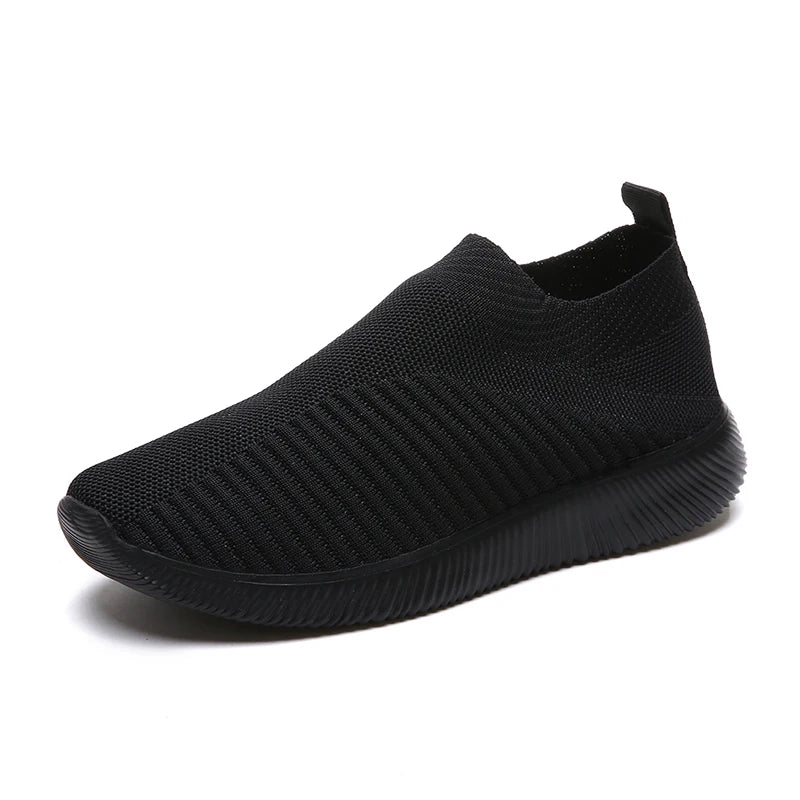 Women's Slip-On Sneakers - Breathable Knit Upper - Lightweight Rubber Sole