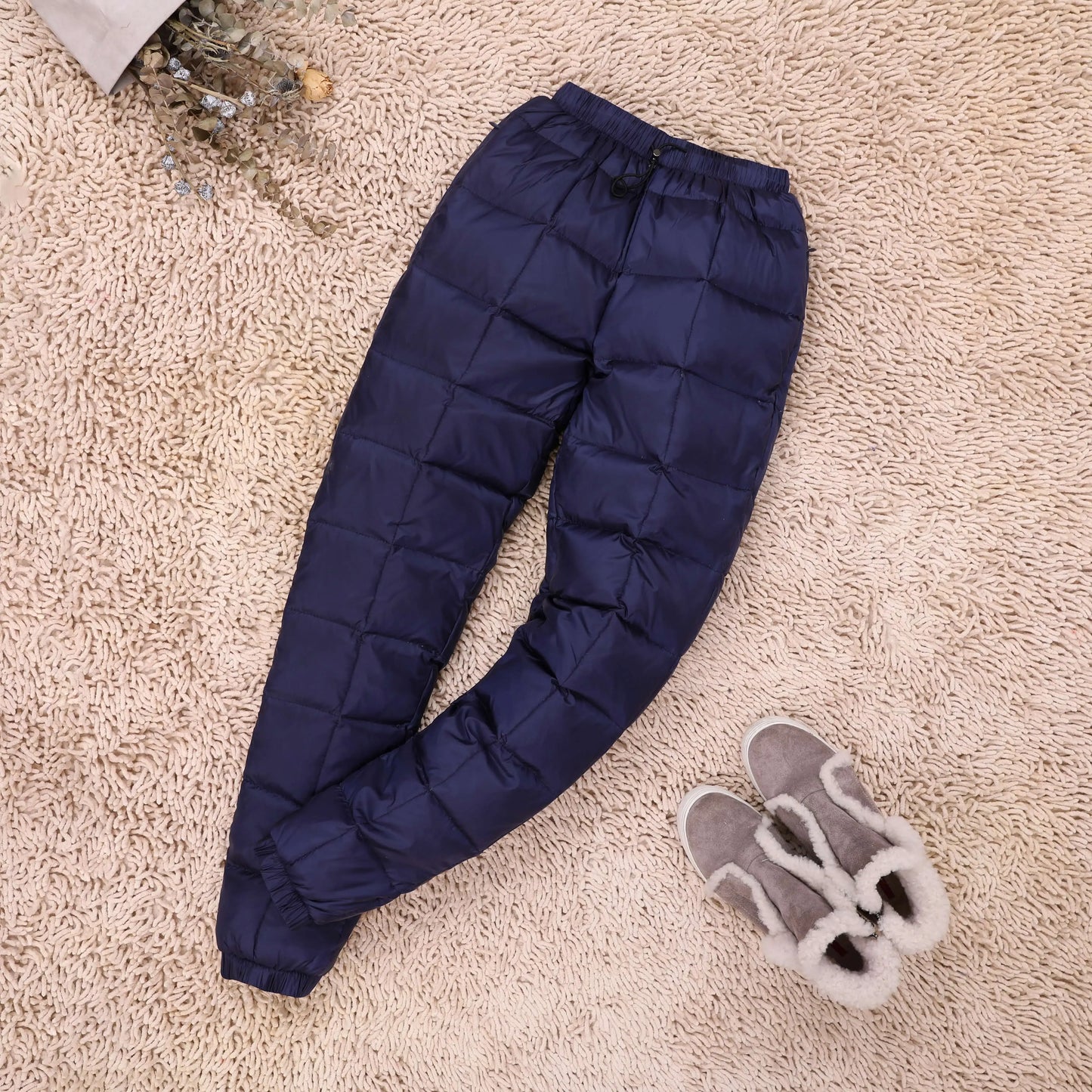 Women's winter high waist puffer straight pants
