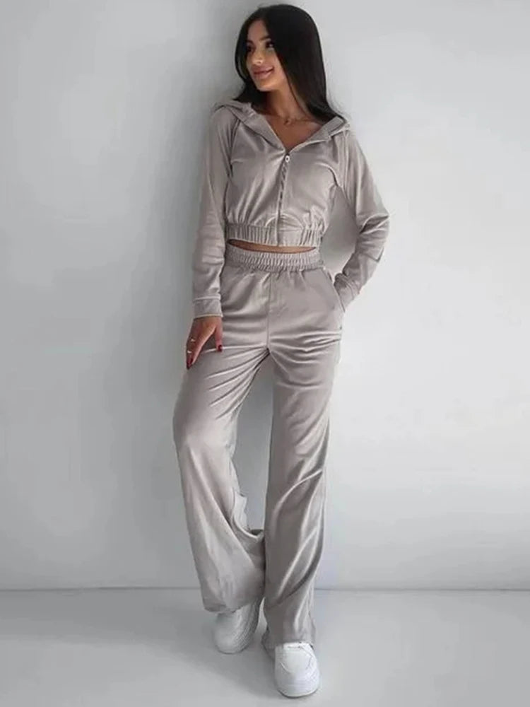 Women's casual short hoodie and sweatpants set