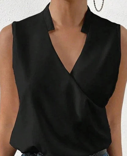 Women's Sleeveless Wrap Blouse - V-Neck - Stand Collar - Elegant Lightweight Fit