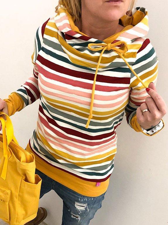 Women's casual hooded striped long sleeve winter jacket sweater