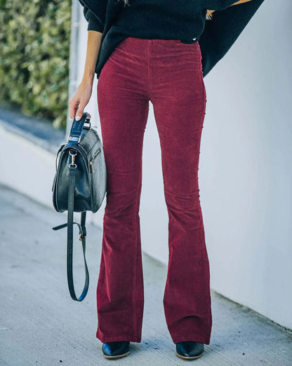 High waist flared corduroy pants for women