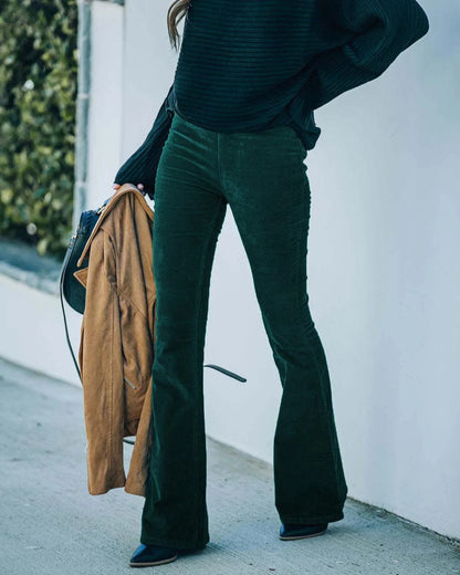 High waist flared corduroy pants for women