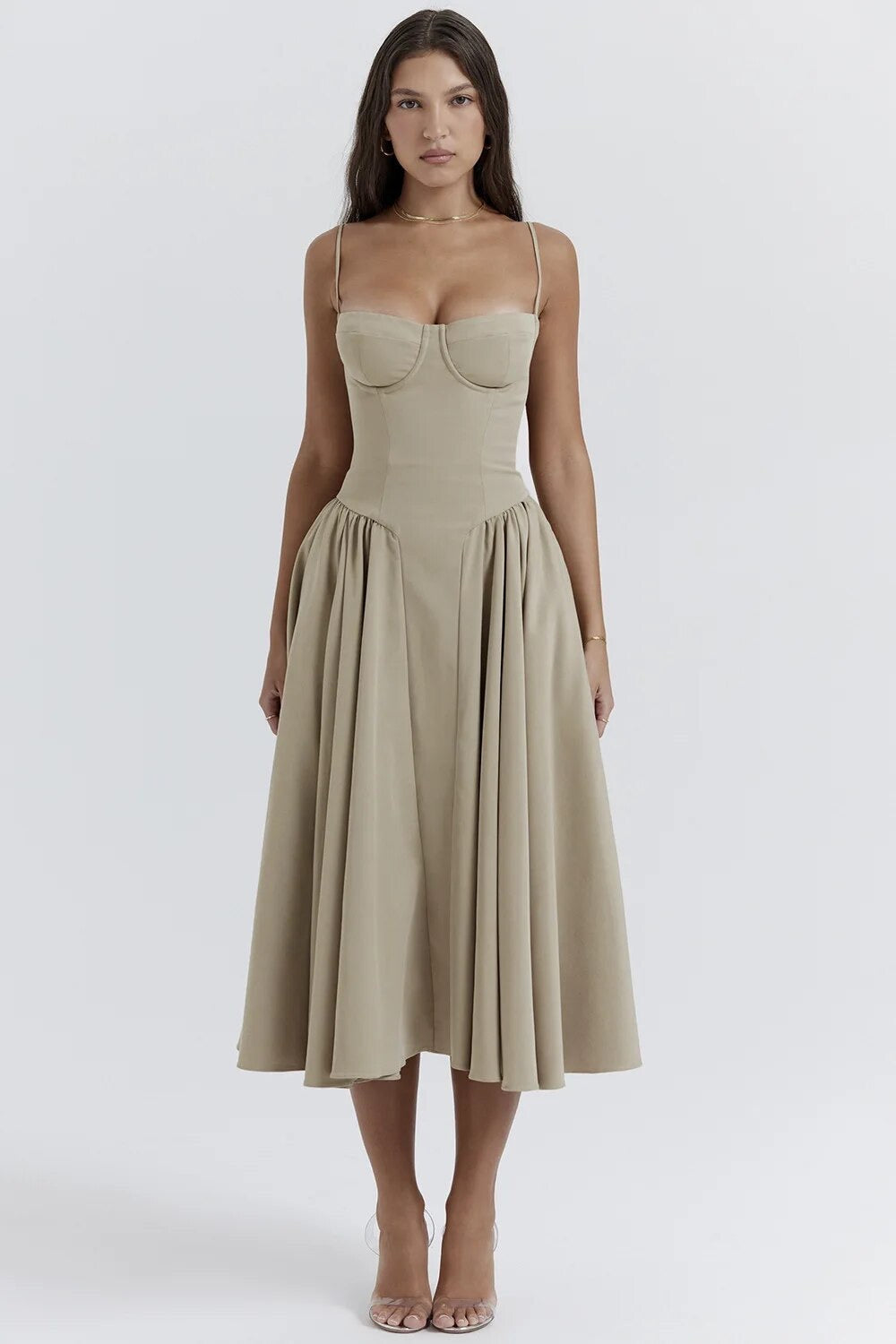 Fitted Spaghetti Strap Midi Dress