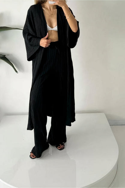 Siri - Elegant women's pleated top & wide-leg pants set