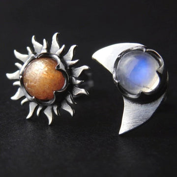 Radiant sun and moon stud earrings