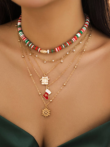 Layered Christmas charm necklace set