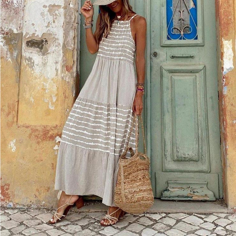Women's Maxi Dress - Spaghetti Strap Halter Neck - Tiered Flowing Casual Fit