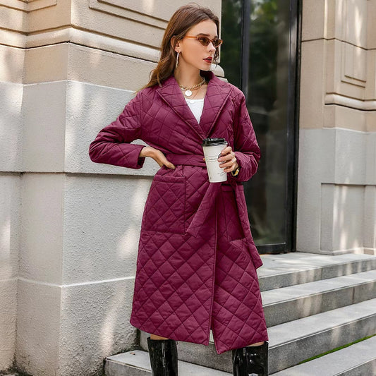Diamond-Shaped Waist Tie Coat