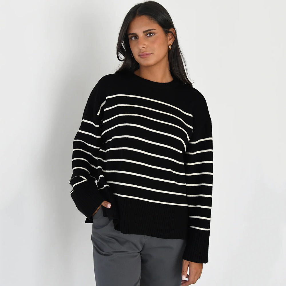 Striped crewneck sweater for women