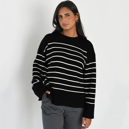 Striped crewneck sweater for women