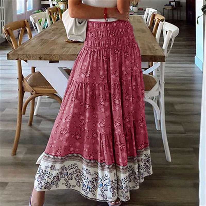 Ofelia - full size tiered printed elastic waist skirt