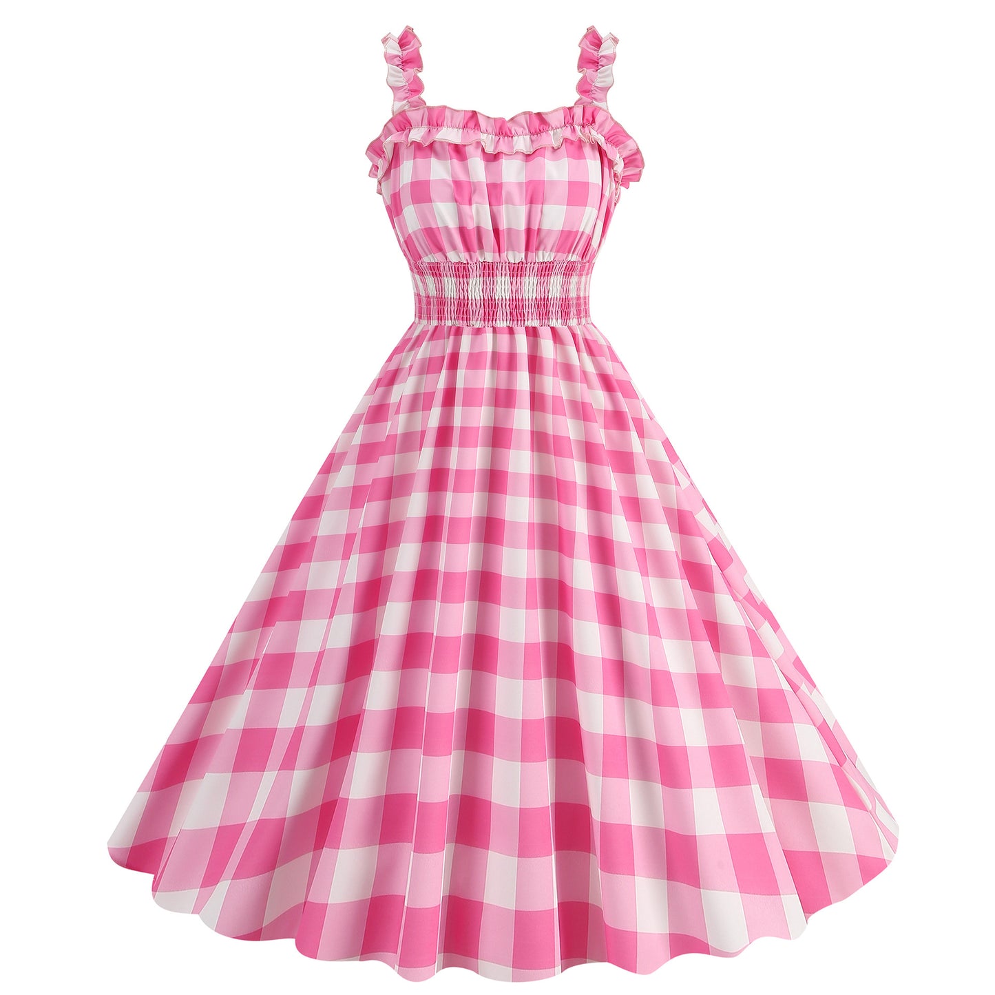 Polka dot vintage swing dress with ruched straps