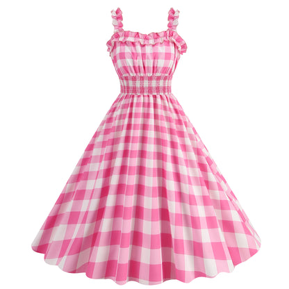 Polka dot vintage swing dress with ruched straps