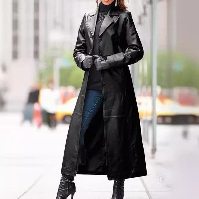 Jaina - stylish button-front leather coat