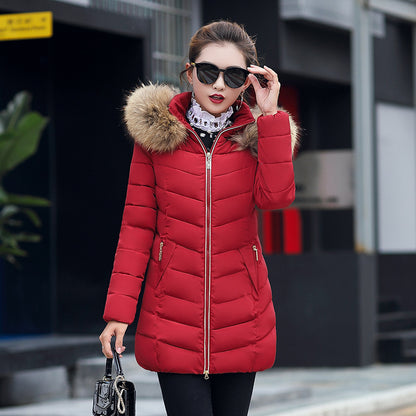 Womens slim fit winter puffer coat with fur collar