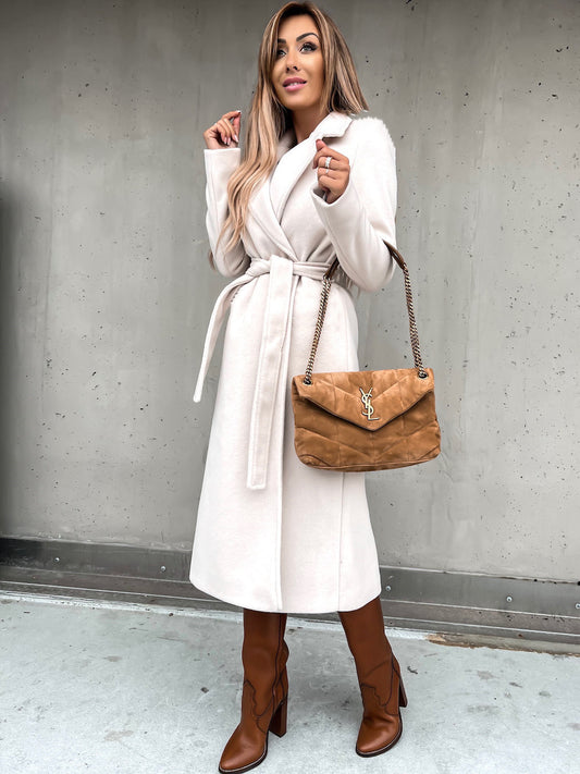 Belted Notched Collar Long Coat