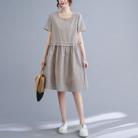 Striped Adjustable Waist A-Line Dress