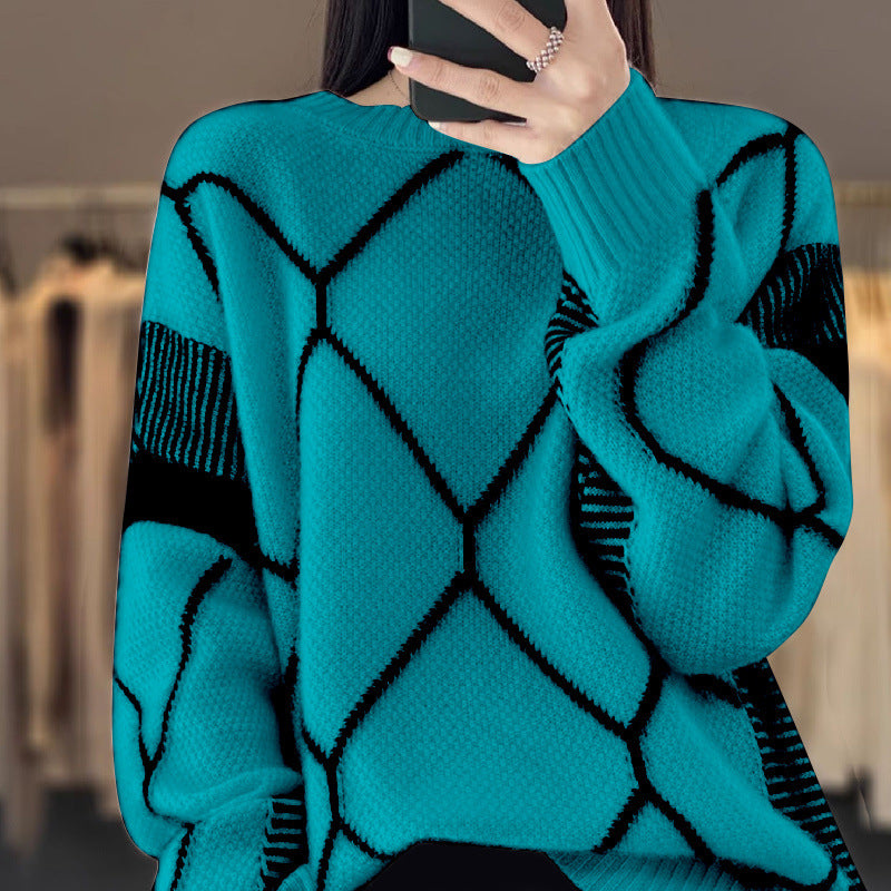 Geometric pattern oversized knit sweater