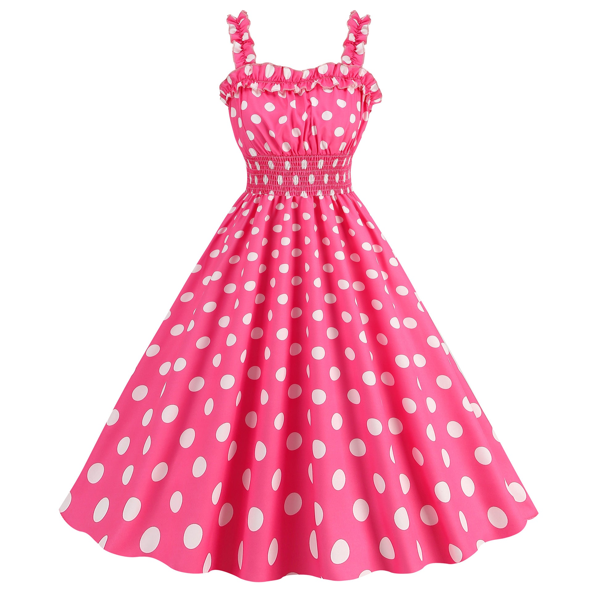 Polka Dot Ruched Strap Swing Dress
