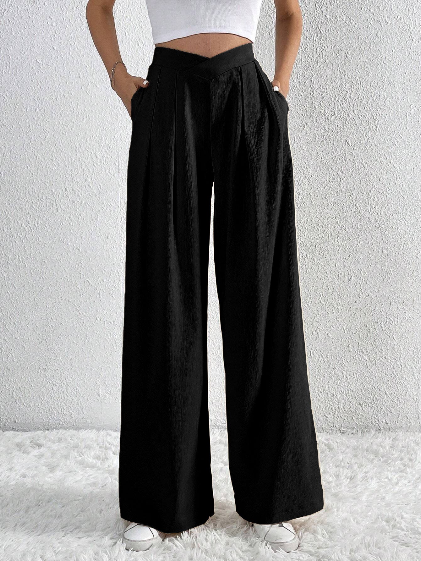 Karlene - pocketed high-waist wide-leg pants
