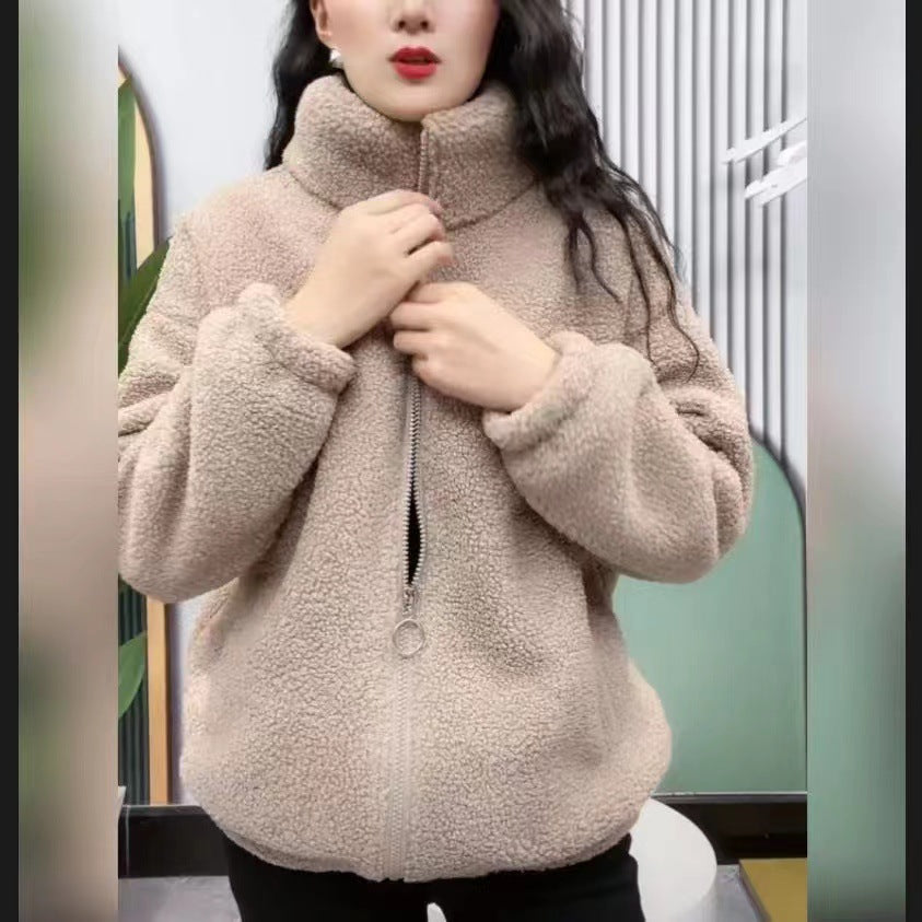 Women’s loose fit teddy jacket with drop shoulder