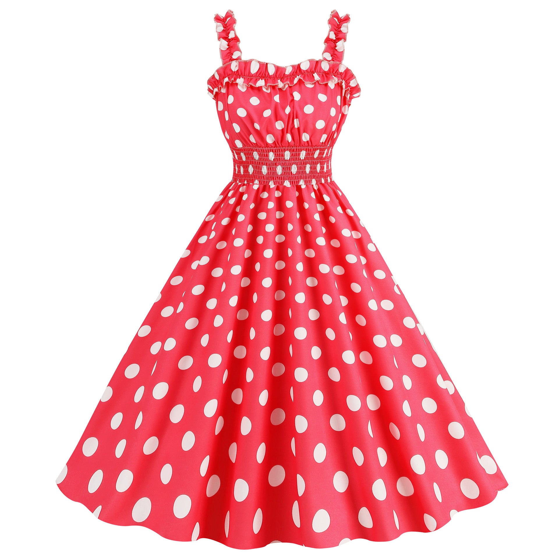 Polka Dot Ruched Strap Swing Dress