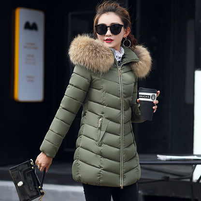 Womens slim fit winter puffer coat with fur collar