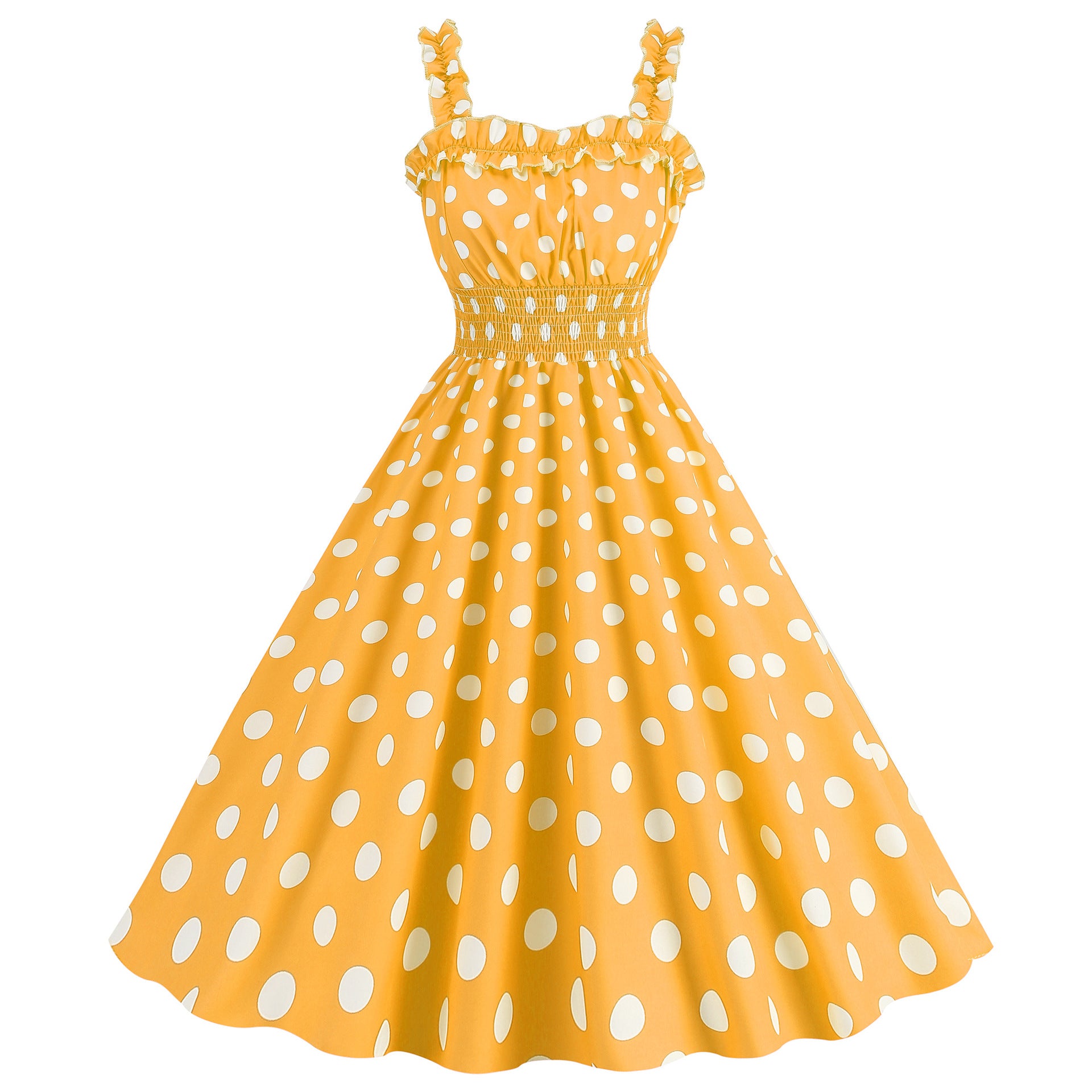 Polka Dot Ruched Strap Swing Dress