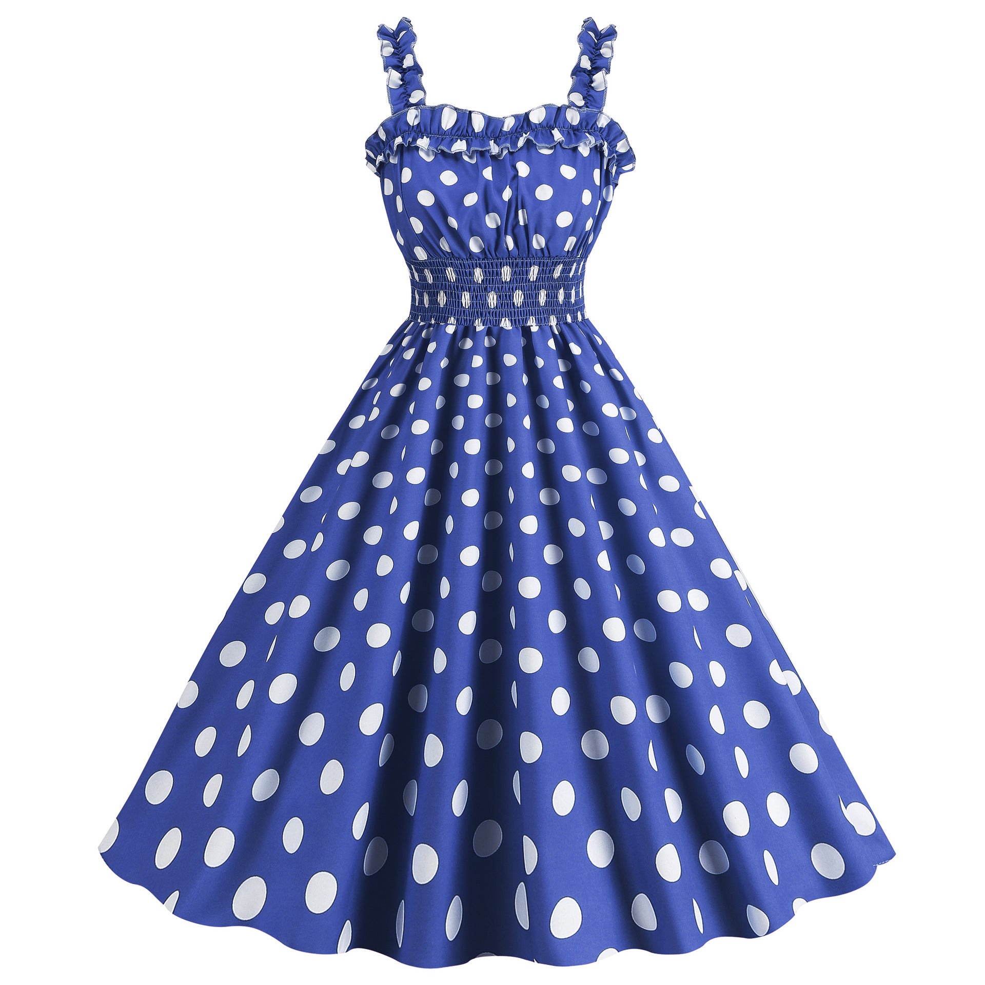 Polka Dot Ruched Strap Swing Dress