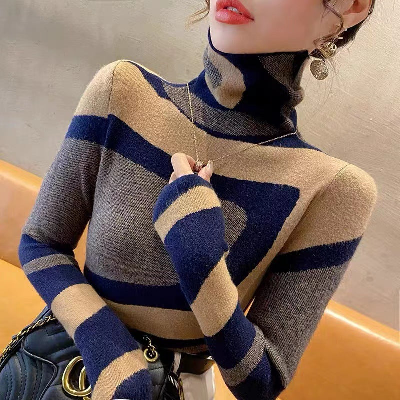 Women’s contrast color slim fit turtleneck sweater