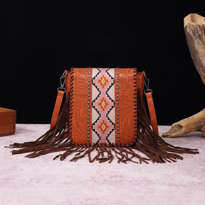 Olivia Structured Crossbody Bag | Floral Embossed Fringe