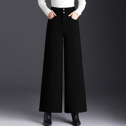 Women's wide-leg high waist pants with drape design