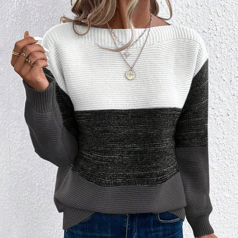 Stylish women's color block knit sweater