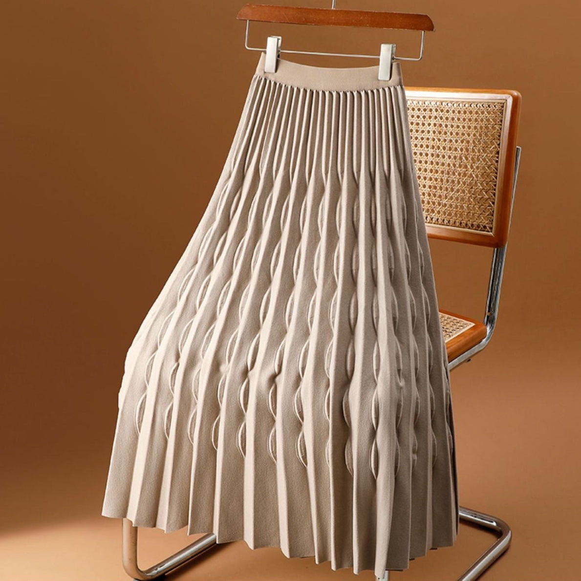 Isla Pleated A-Line Skirt | Embossed Detail Midi-Length Skirt