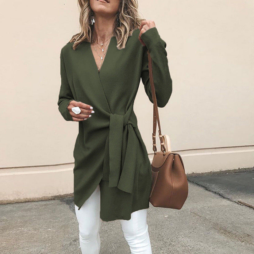 Patchwork Casual Solid V-Neck Tops