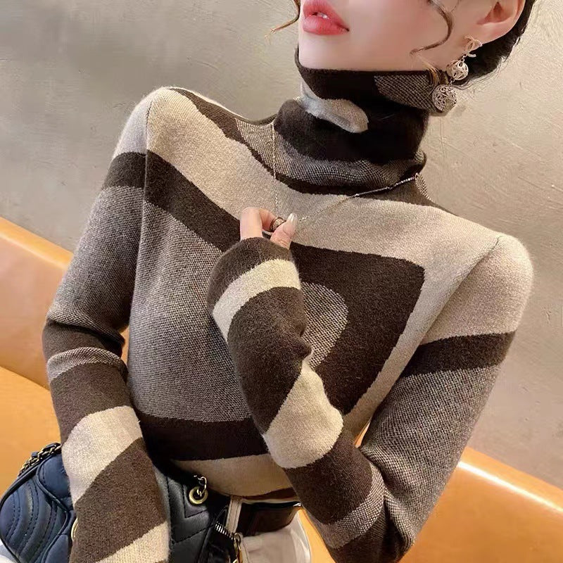 Women’s contrast color slim fit turtleneck sweater