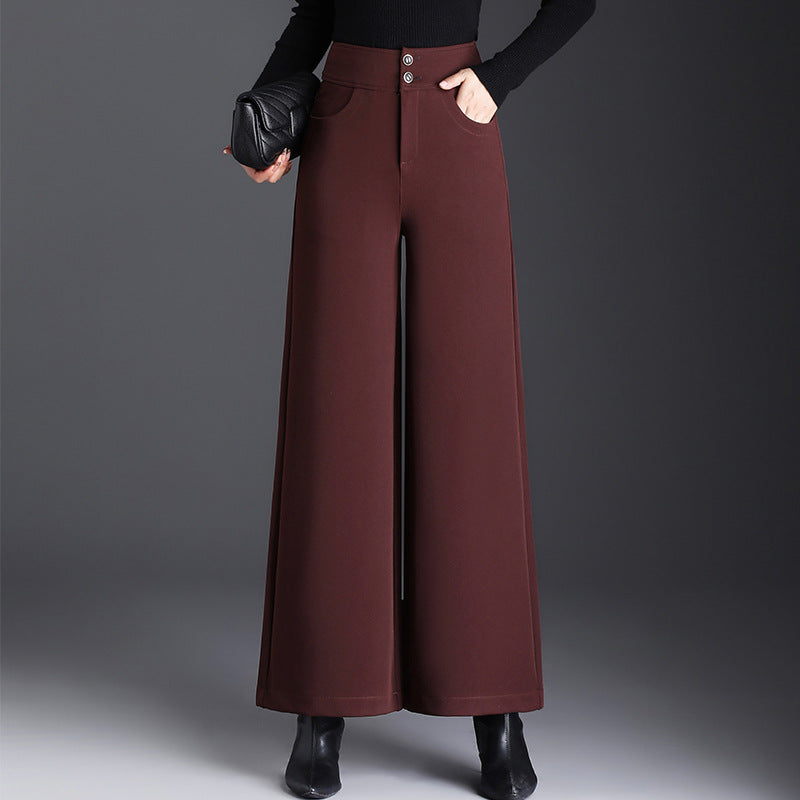 Women's wide-leg high waist pants with drape design