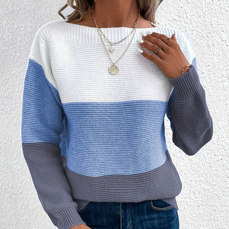 Stylish women's color block knit sweater